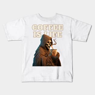 Coffee Is Life Grim Reaper Kids T-Shirt